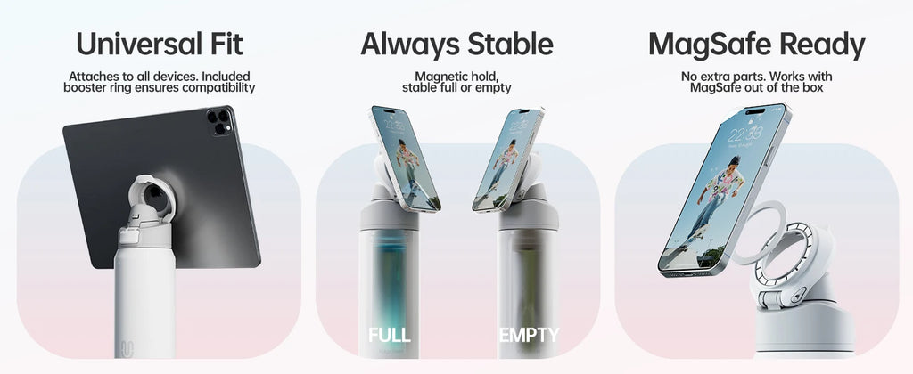 Magnetic Thermos Water Bottle with Phone Holder - 950ml Insulated