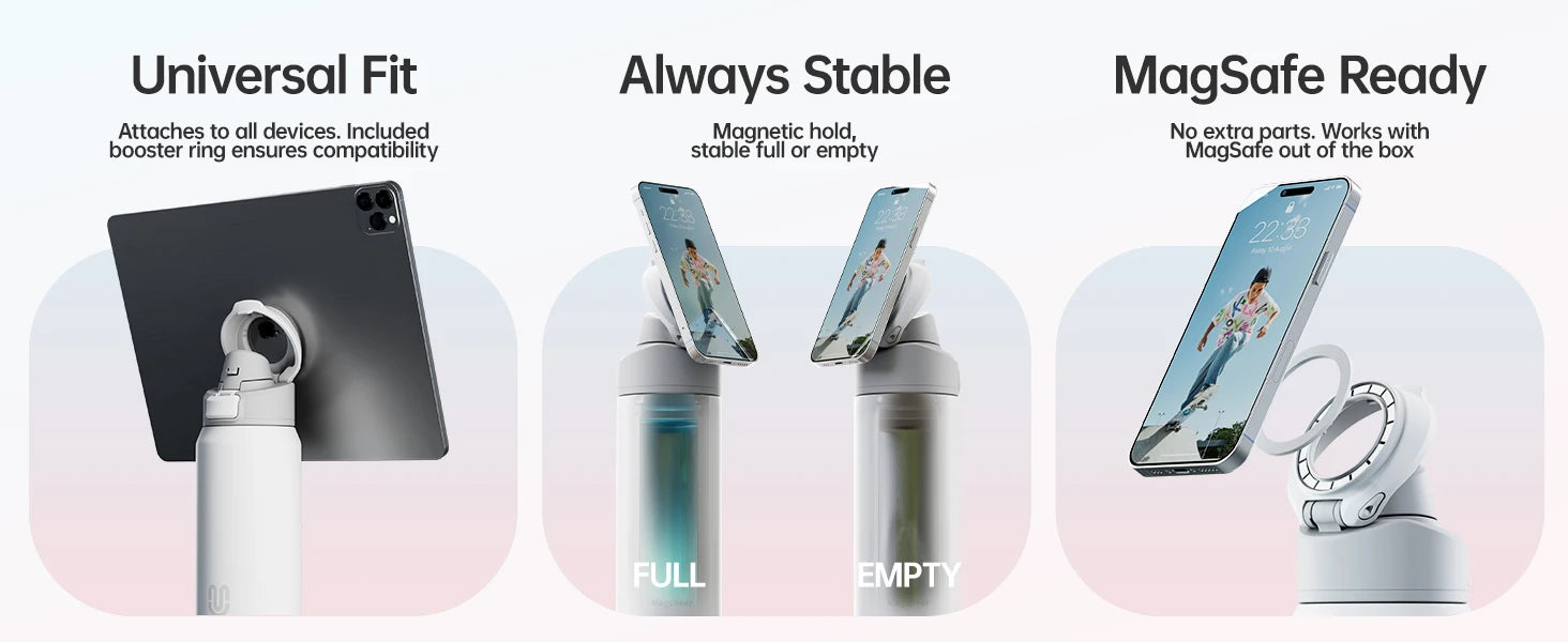 Magnetic Thermos Water Bottle with Phone Holder - 950ml Insulated