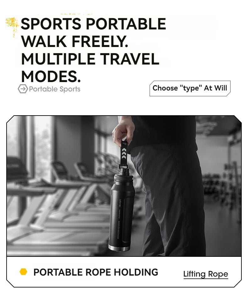 Insulated Sports Water Bottle with Handle - 1L Stainless Steel