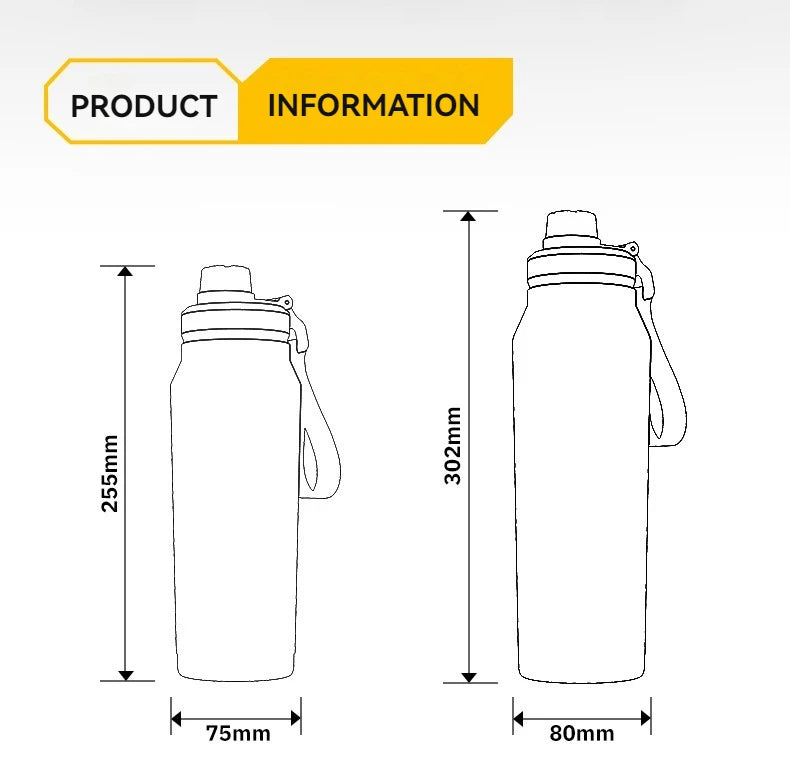 Insulated Sports Water Bottle with Handle - 1L Stainless Steel