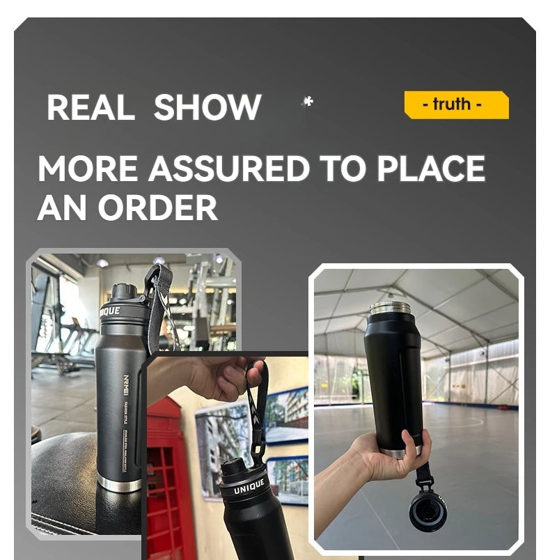 Insulated Sports Water Bottle with Handle - 1L Stainless Steel