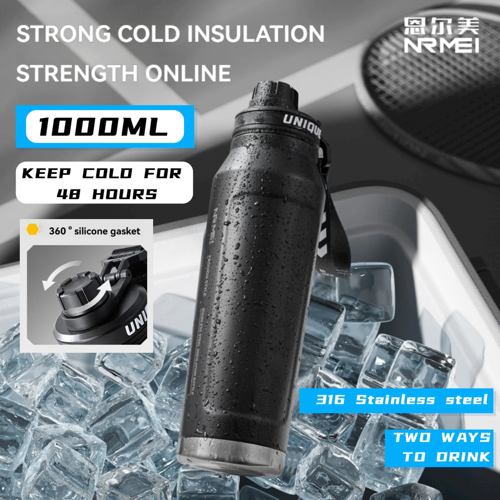Insulated Sports Water Bottle with Handle - 1L Stainless Steel