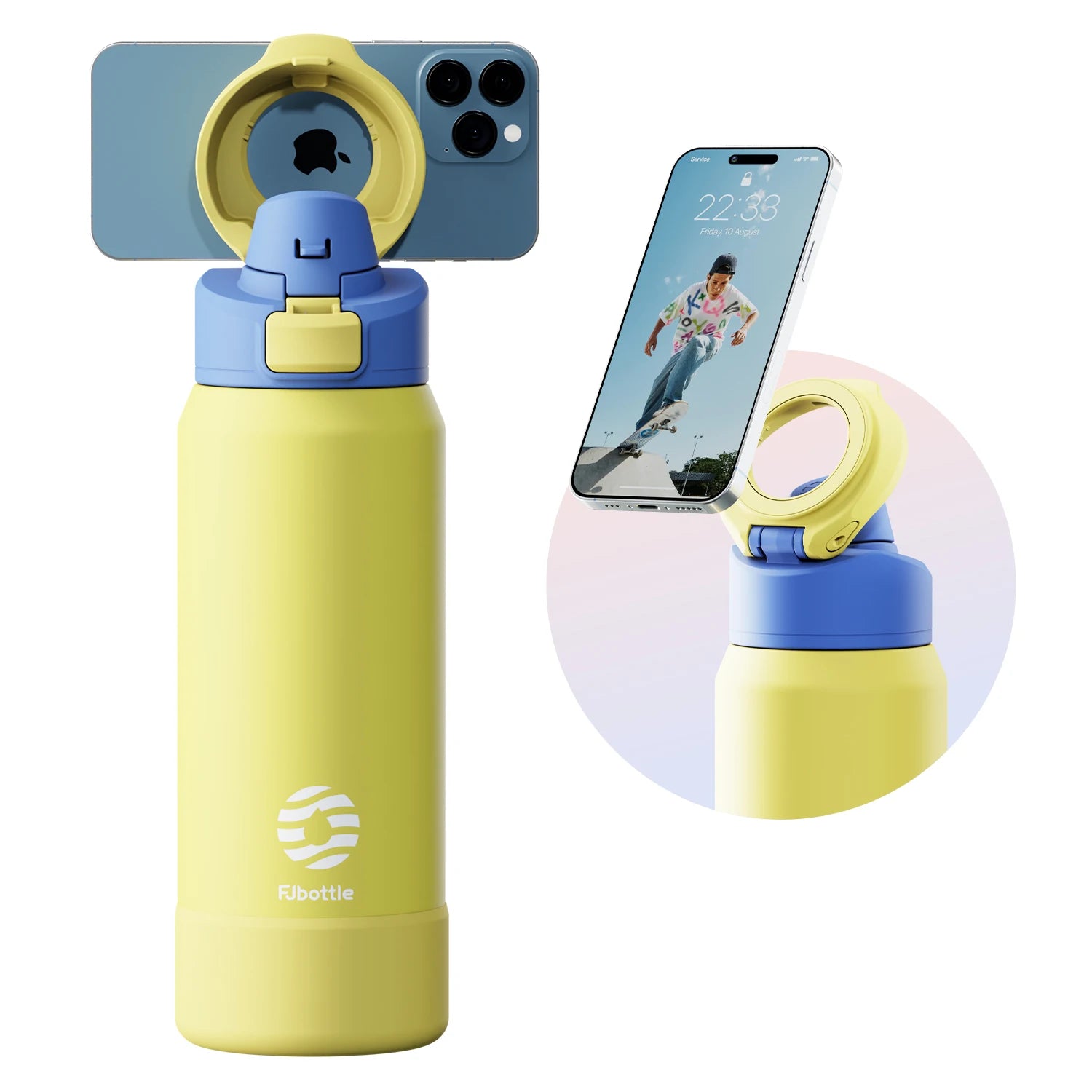 Magnetic Thermos Water Bottle with Phone Holder - 950ml Insulated
