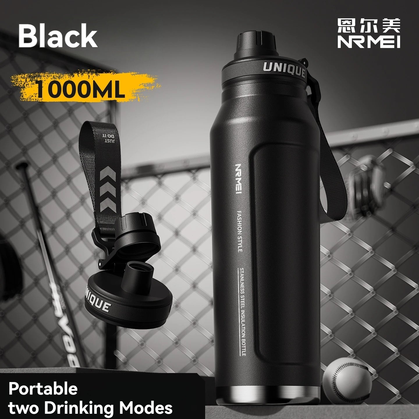 Insulated Sports Water Bottle with Handle - 1L Stainless Steel