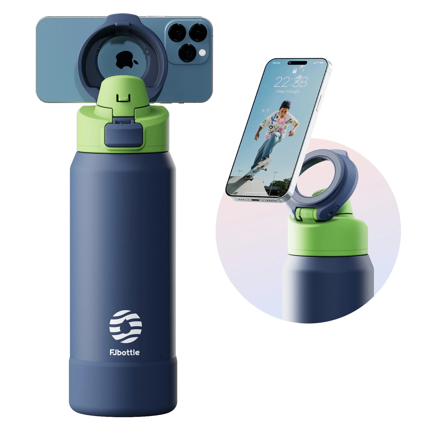 Magnetic Thermos Water Bottle with Phone Holder - 950ml Insulated