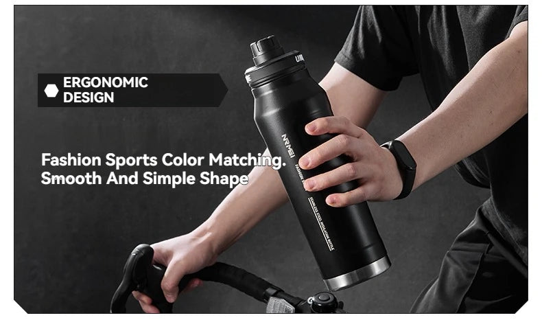 Insulated Sports Water Bottle with Handle - 1L Stainless Steel
