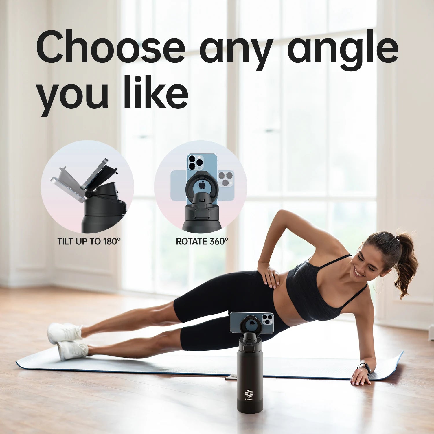 Magnetic Thermos Water Bottle with Phone Holder - 950ml Insulated