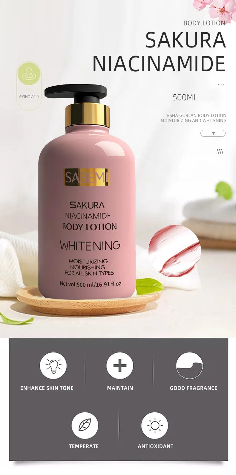 Sakura Glow Niacinamide Body Lotion (Hydrating & Brightening)