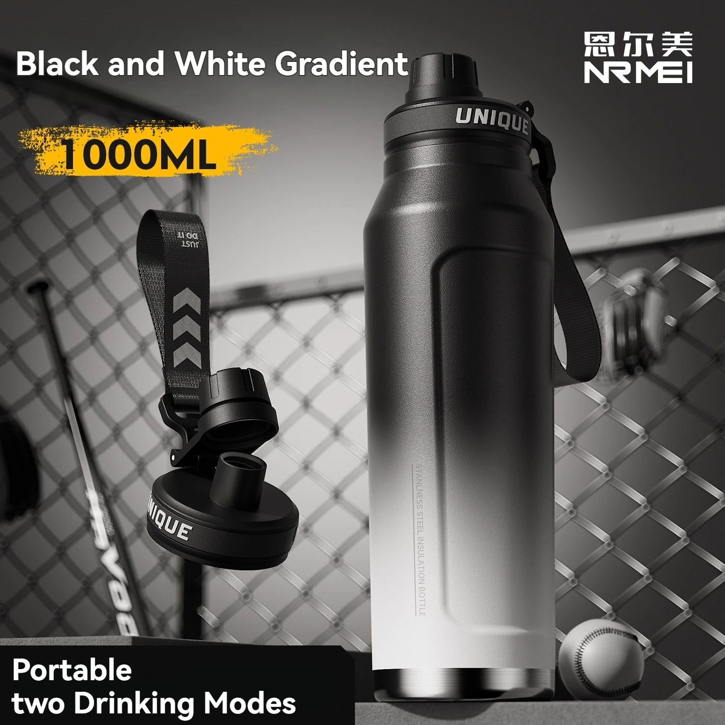 Insulated Sports Water Bottle with Handle - 1L Stainless Steel