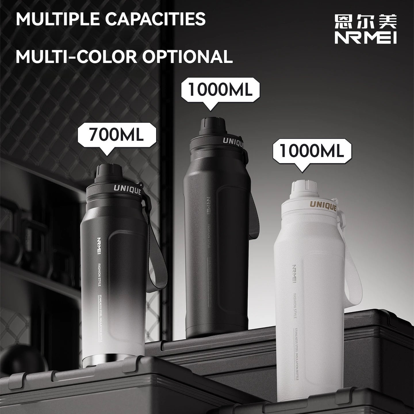 Insulated Sports Water Bottle with Handle - 1L Stainless Steel